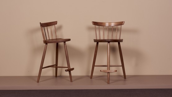 Pair of Nakashima Studio Mira Nakashima Mira Bar Stools in Walnut