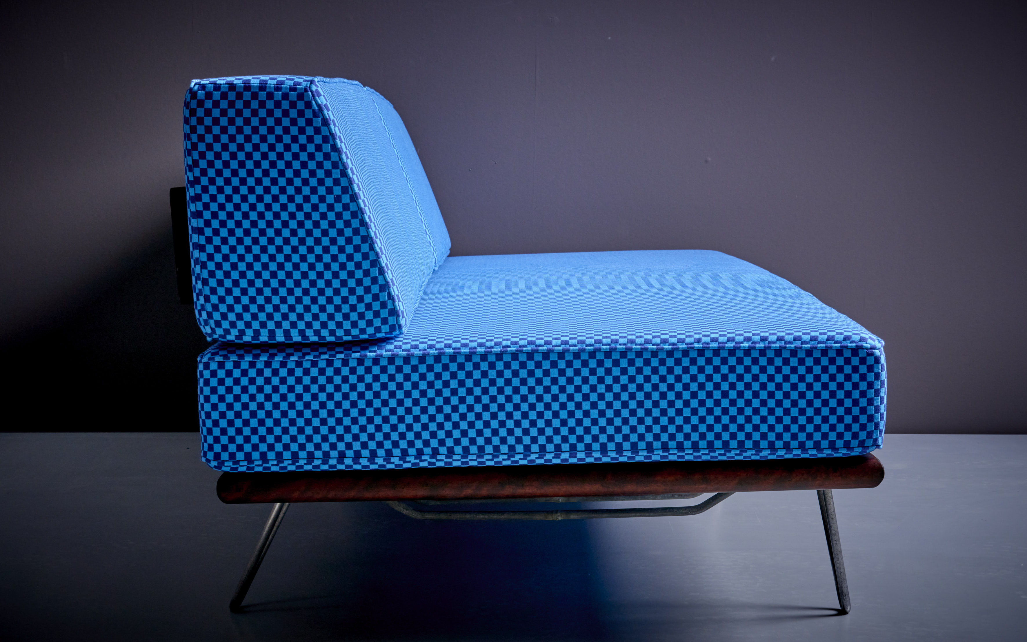 Nelson Daybed Sofa in Blue Checker Reupholstery by Alexander Girard