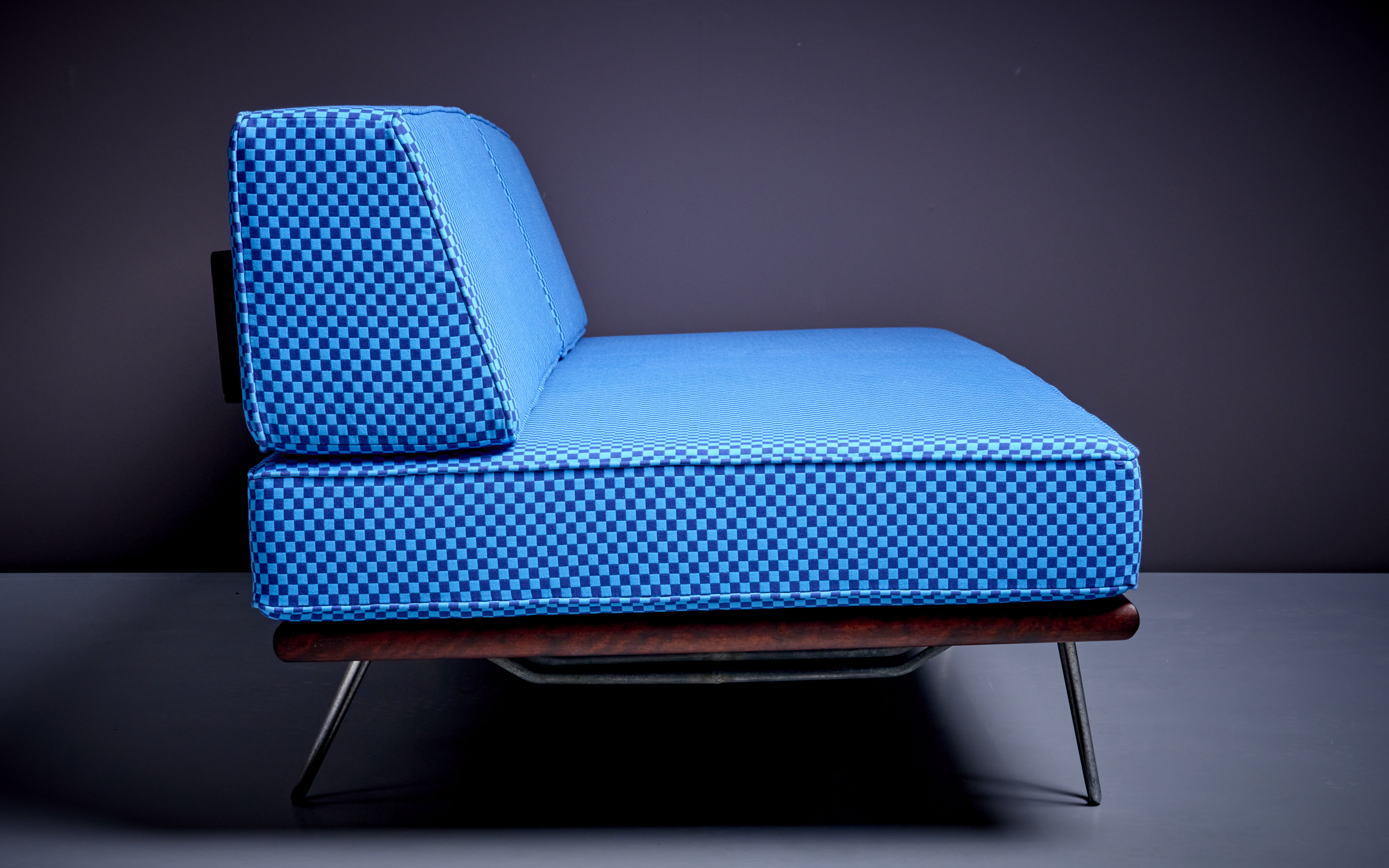 Nelson Daybed Sofa in Blue Checker Reupholstery by Alexander Girard
