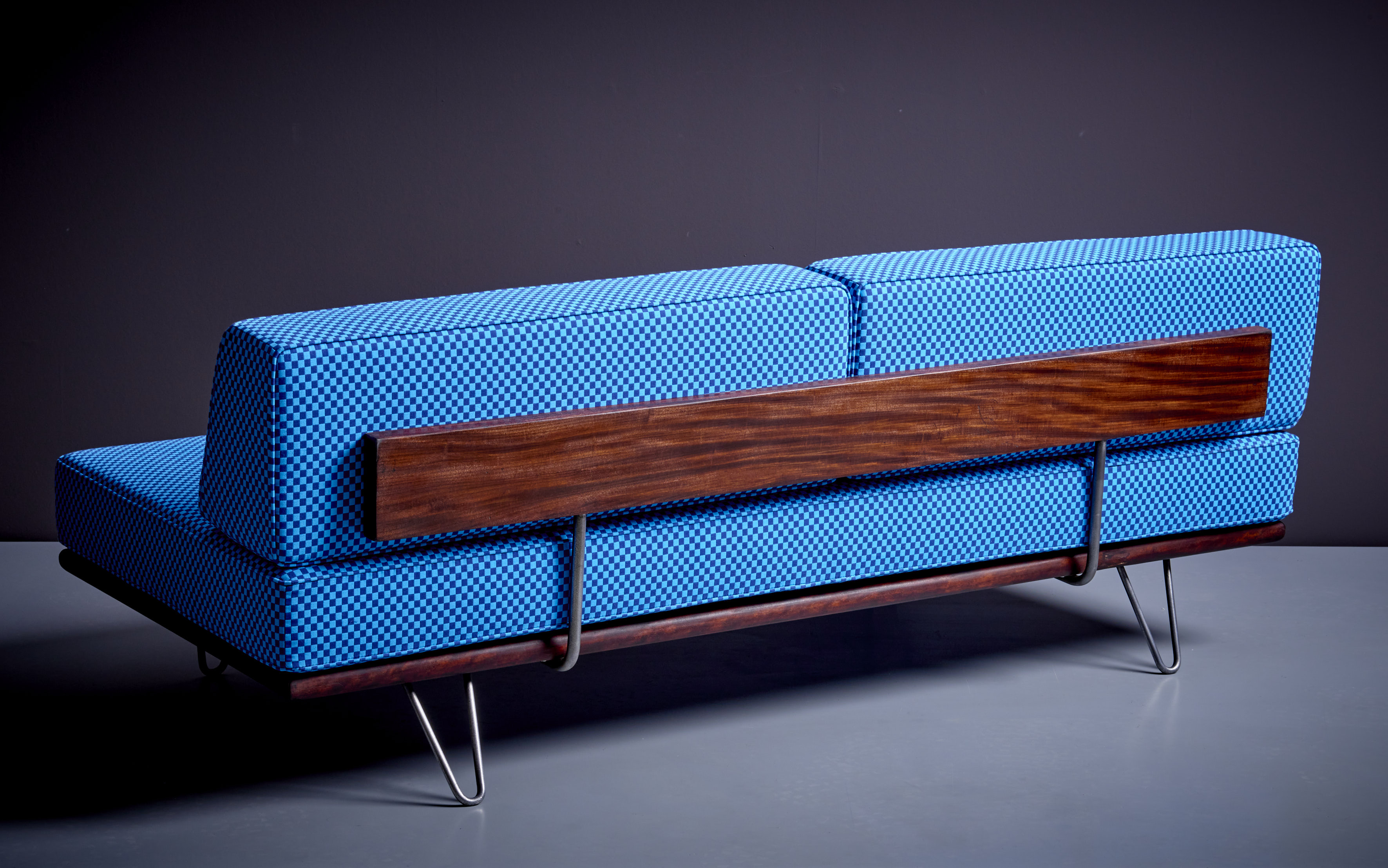 Nelson Daybed Sofa in Blue Checker Reupholstery by Alexander Girard
