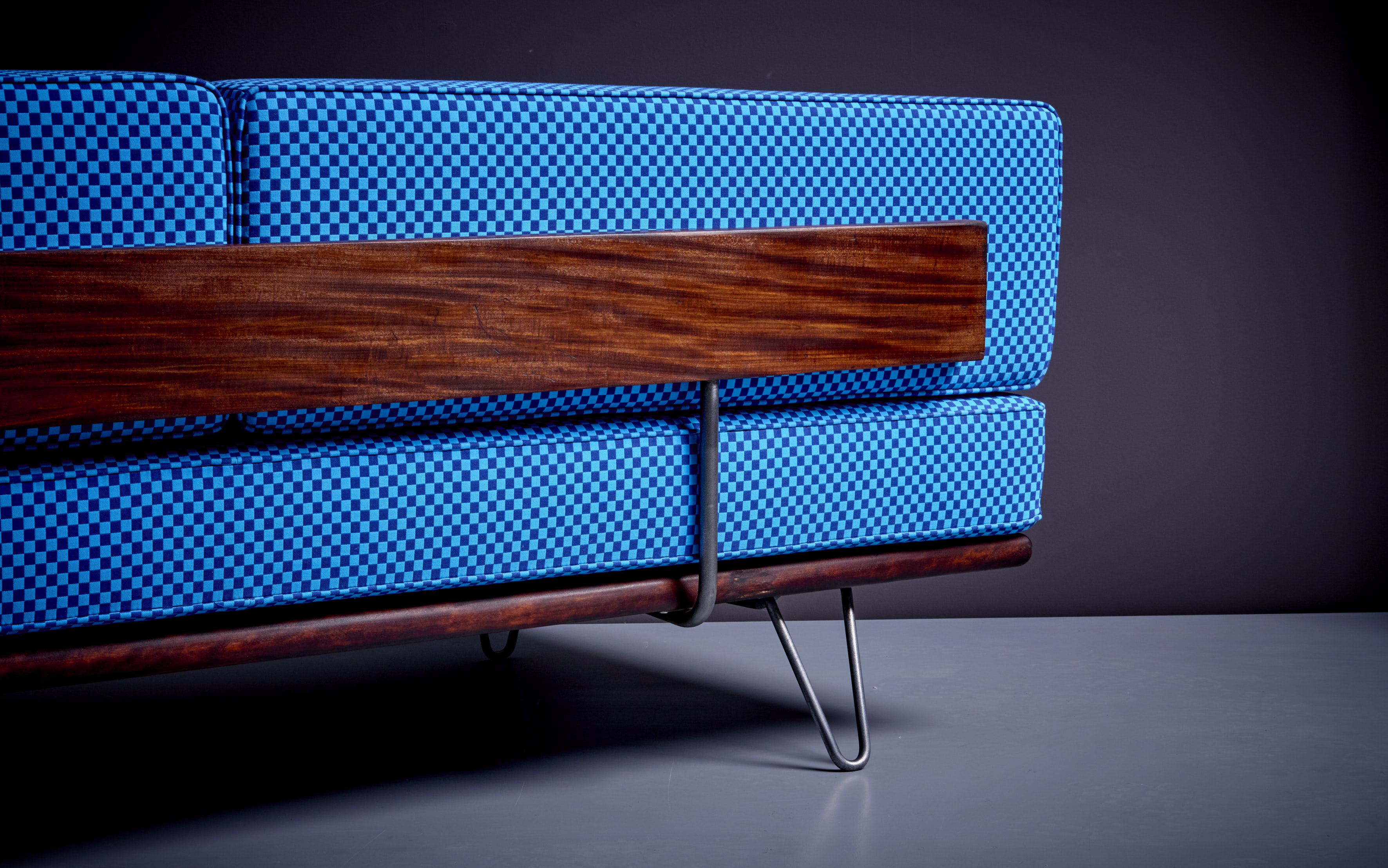 Nelson Daybed Sofa in Blue Checker Reupholstery by Alexander Girard
