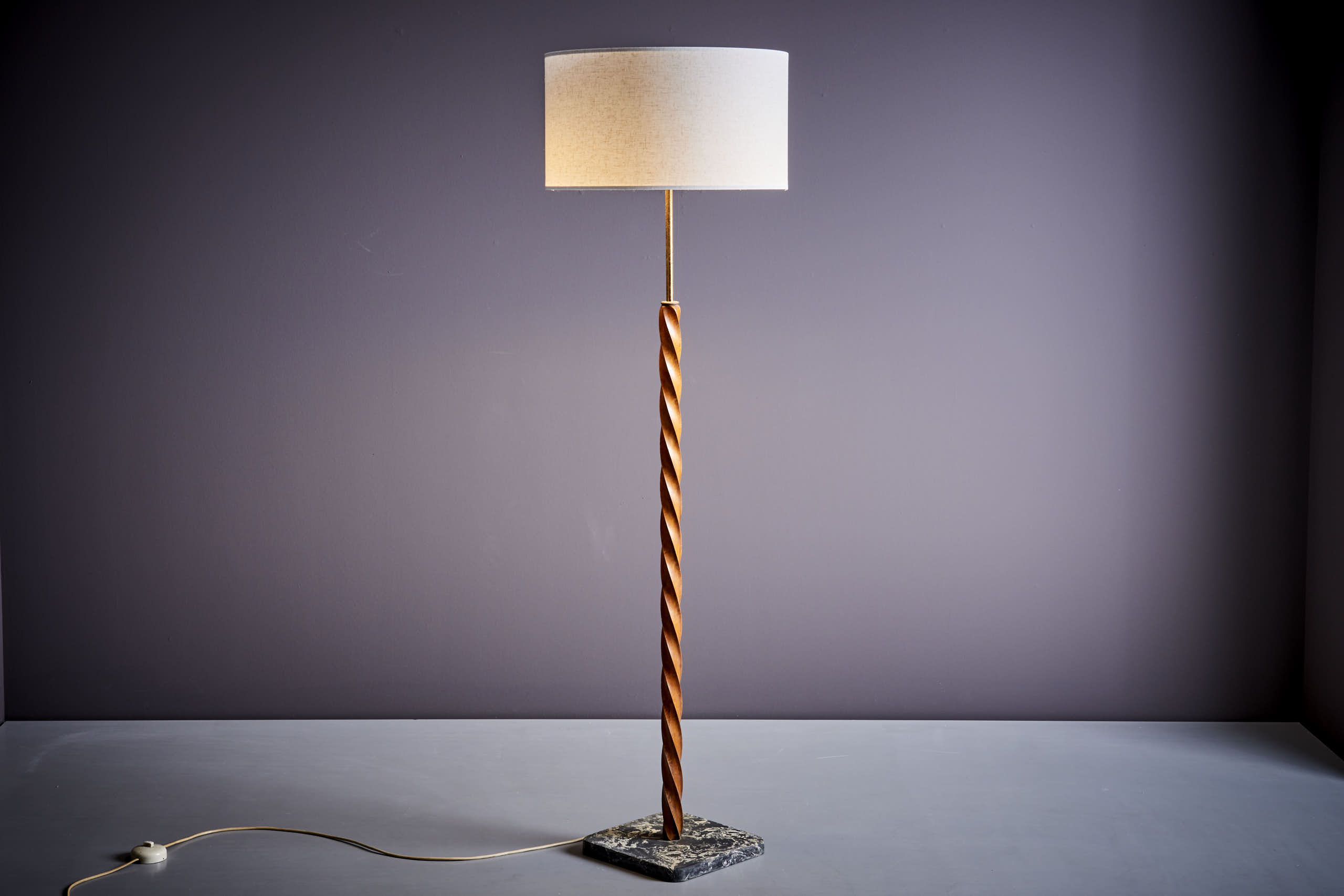 Very Nice Art deco Turned Cherry Wood Floor Lamp, Cement base with