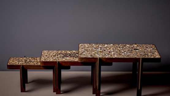 Hand-crafted Set of 3 "Admiral Whitney" Terrazzo Coffee Tables by Felix Muhrhofer 