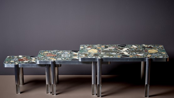 Hand-crafted Set of 3 "Deacon Federico" Terrazzo Coffee Tables by Felix Muhrhofer 