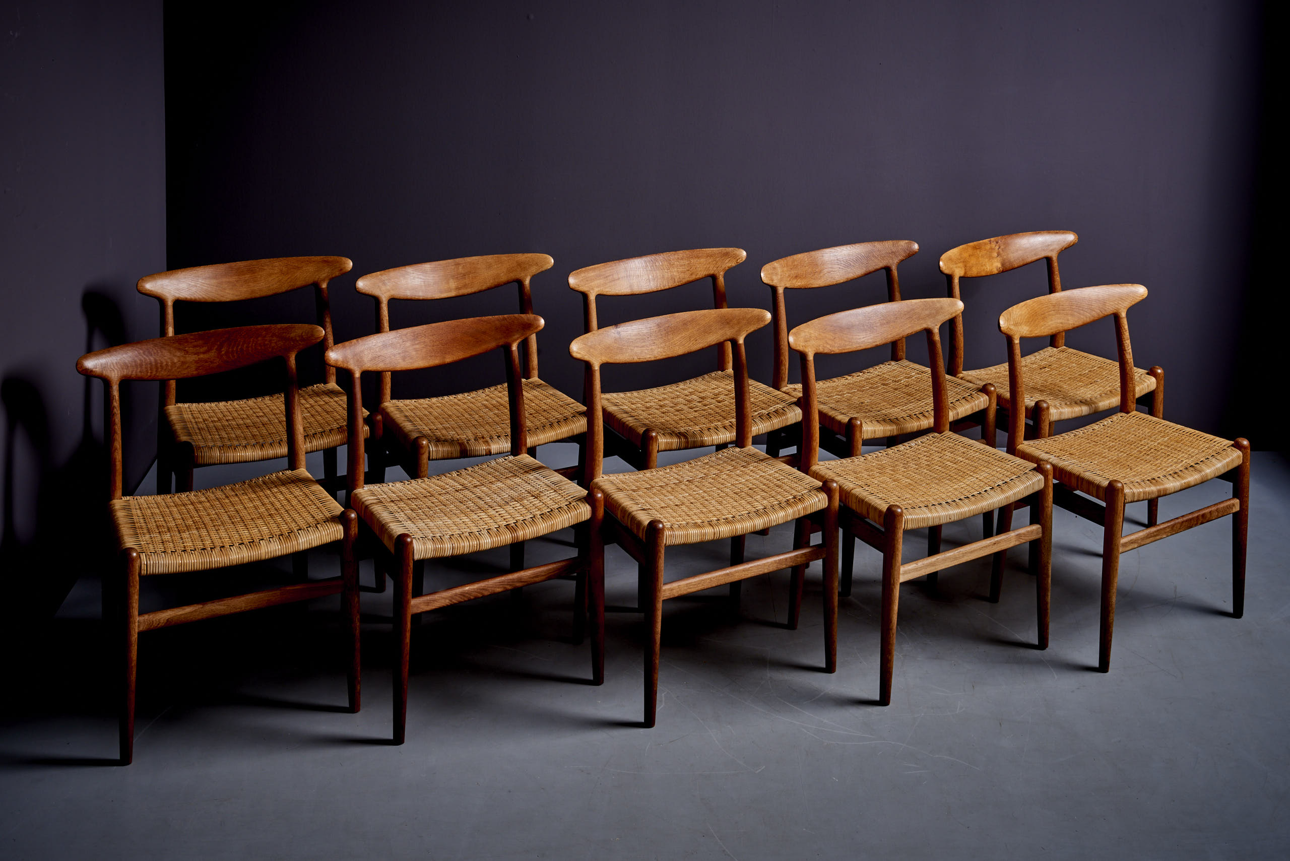 Set of 10 Hans Wegner W2 Chairs for C.M. Madsen