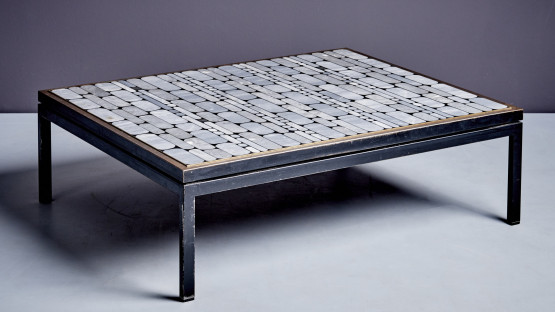 Architectural mosaic coffee table with marble inlays