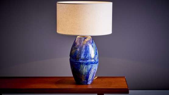 Huge Table Lamp in Blue Ceramic