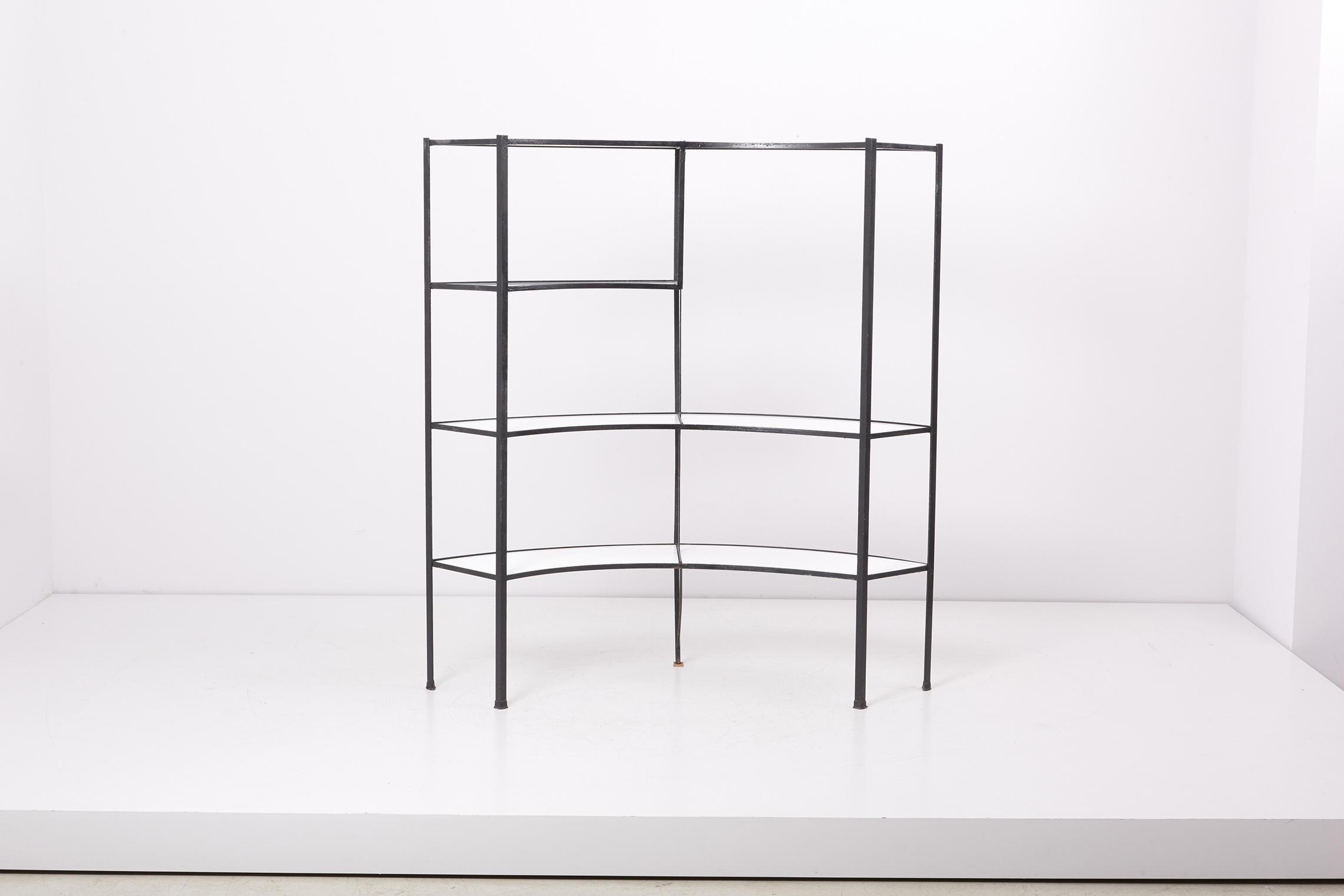 Vitrolite Glass Wrought Iron Shelf by Frederick Weinberg