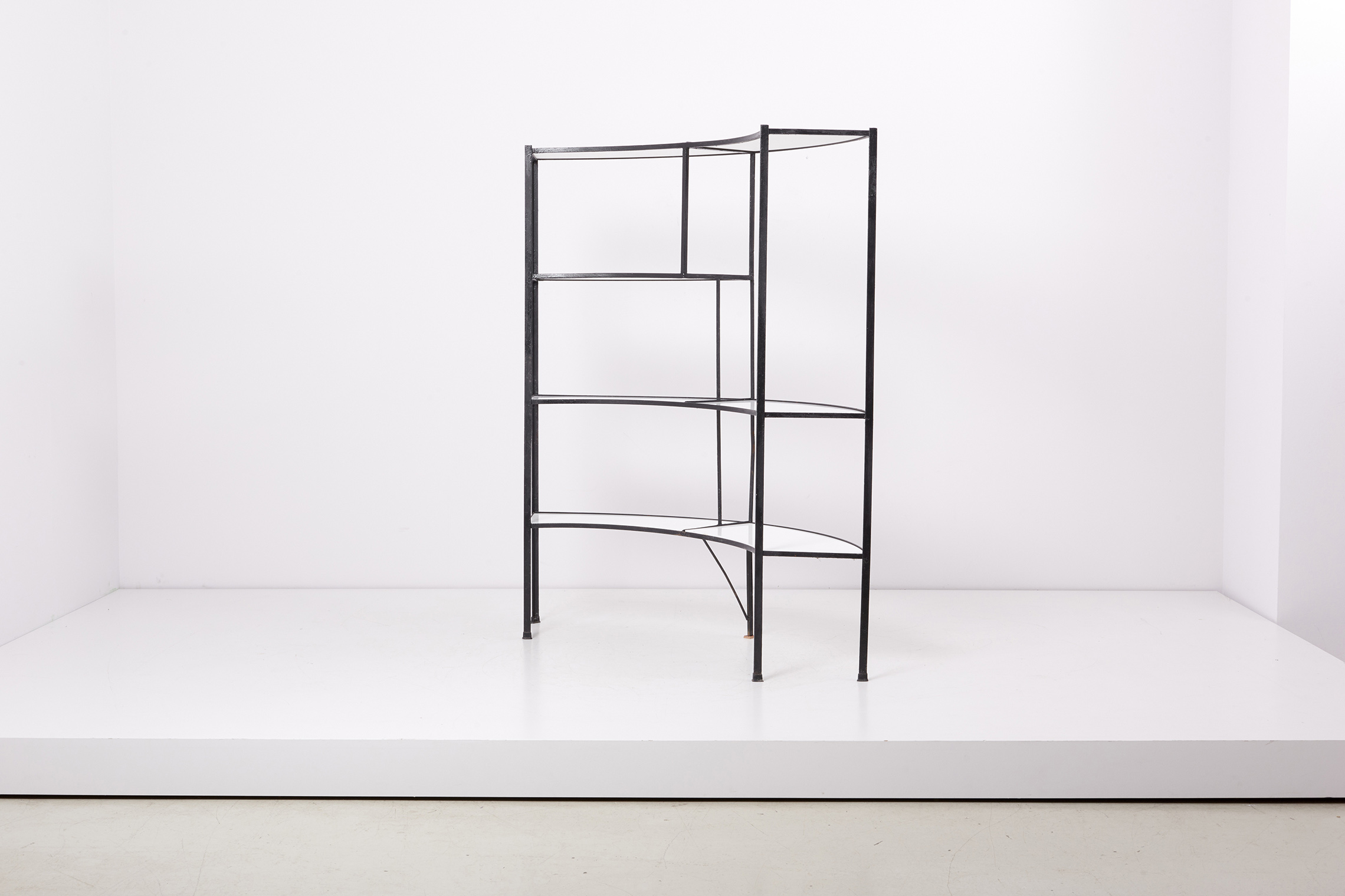 Vitrolite Glass Wrought Iron Shelf by Frederick Weinberg
