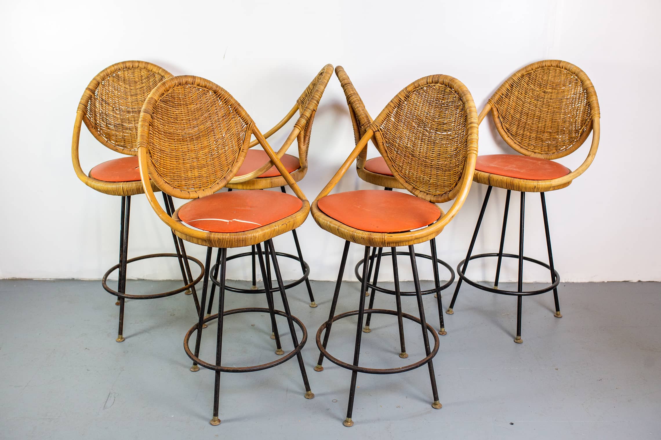 set of 6 midcentury modern bar stoolsdanny ho fong