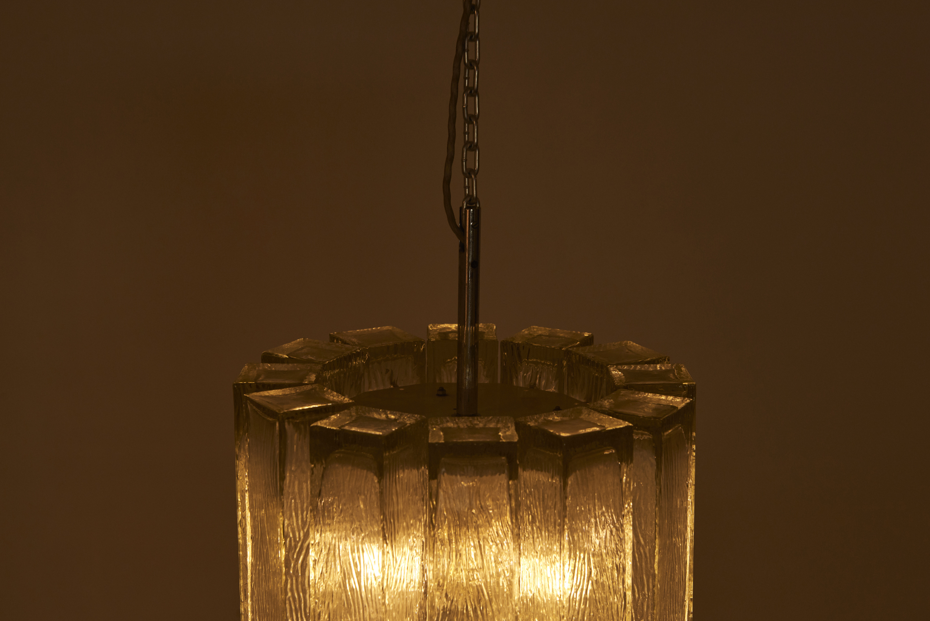One of Two Large Ice Glass Pendant Lamps by Doria