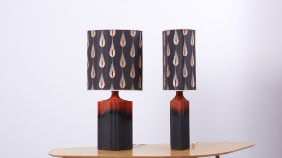 Pair of Kaiser Ceramic Lamps Lava Glace with a Curated Shade by Harry Clark