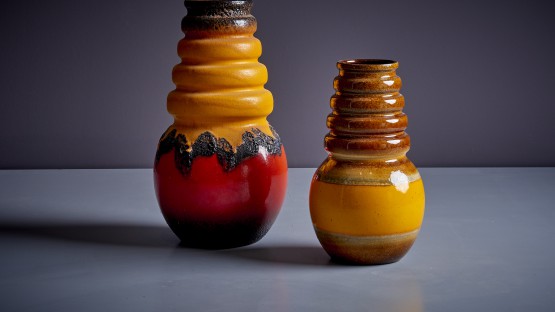 Pair of Huge Fat Lava Ceramic Floor Vases