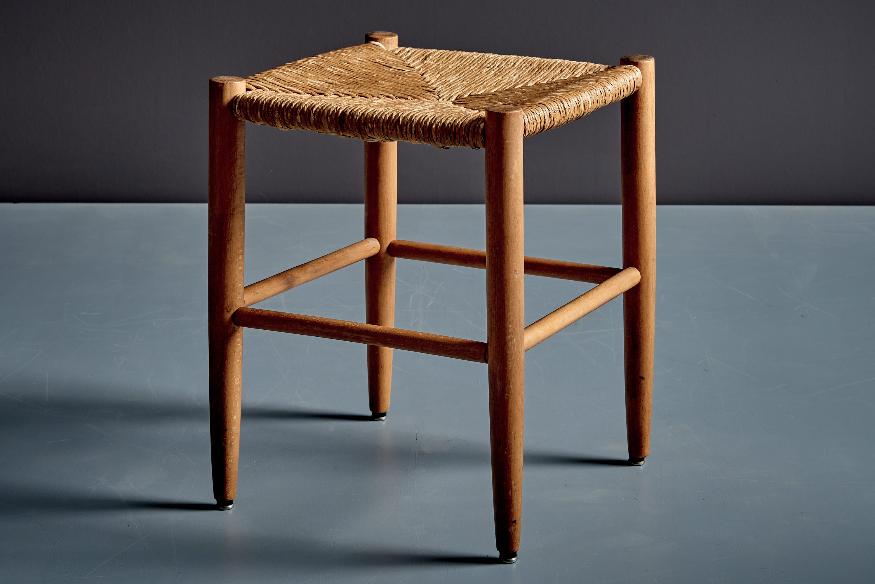 Pair of Beechwood Stools with Woven Rush Seats