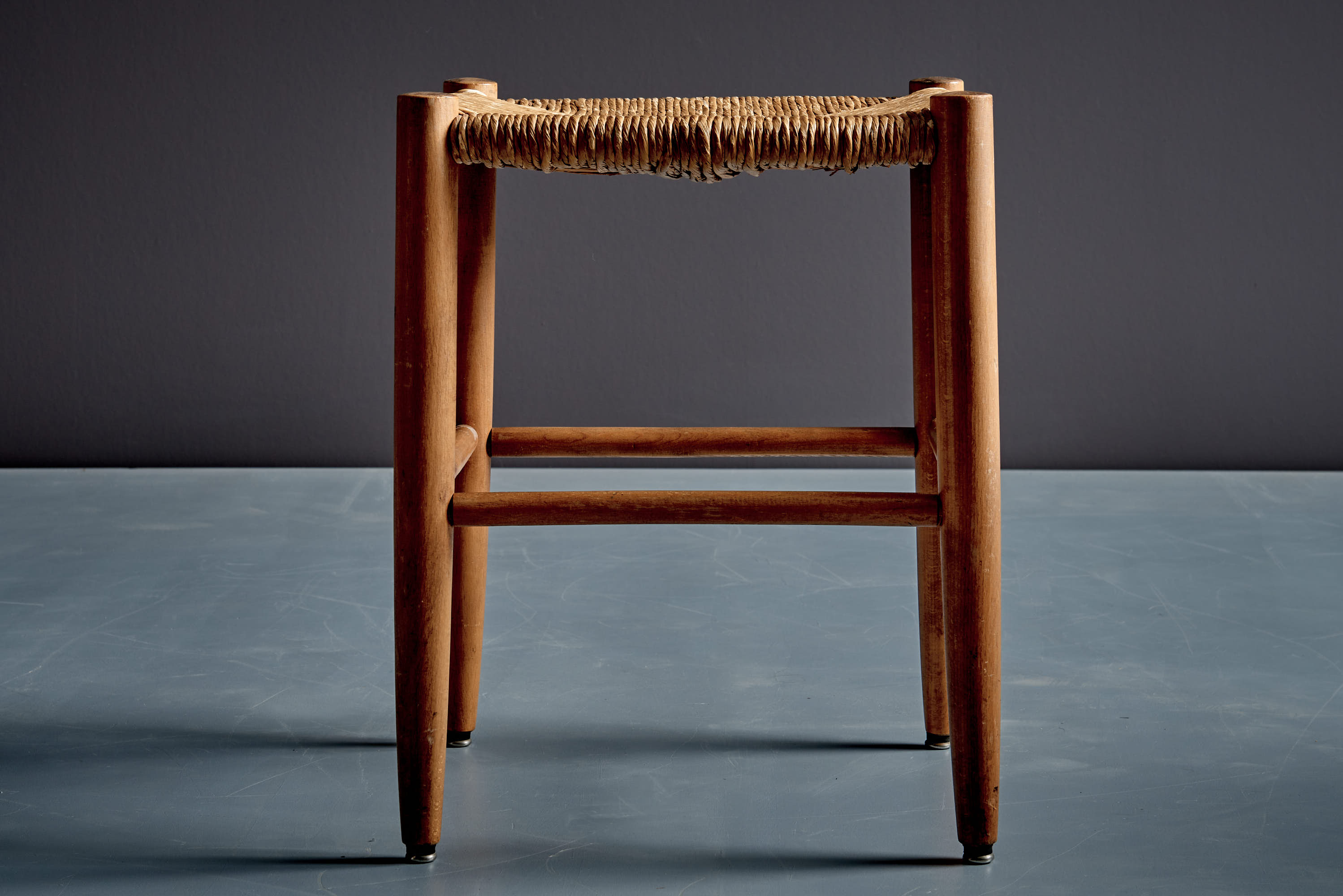 Pair of Beechwood Stools with Woven Rush Seats